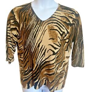 Designer Woman Originals XL Sweater Animal Print V Neck 3/4 Sleeve